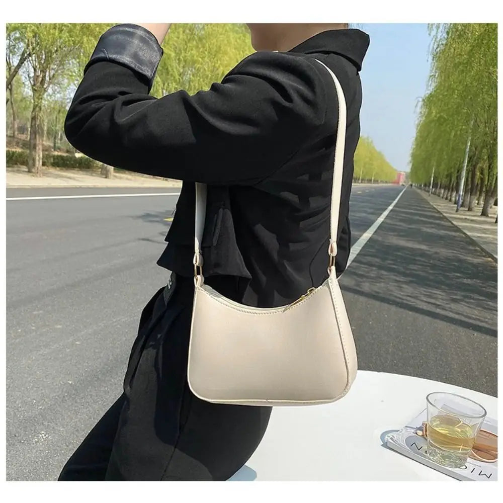 Women's Fashion Handbags Retro Solid Color PU Leather Shoulder Underarm Bag Casual Hobos Handbags