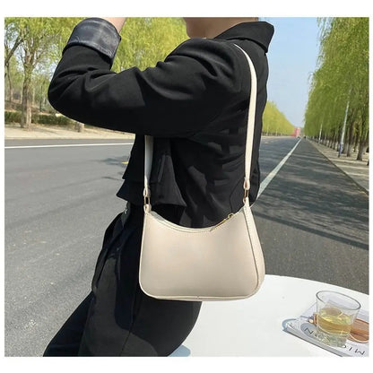 Women's Fashion Handbags Retro Solid Color PU Leather Shoulder Underarm Bag Casual Hobos Handbags