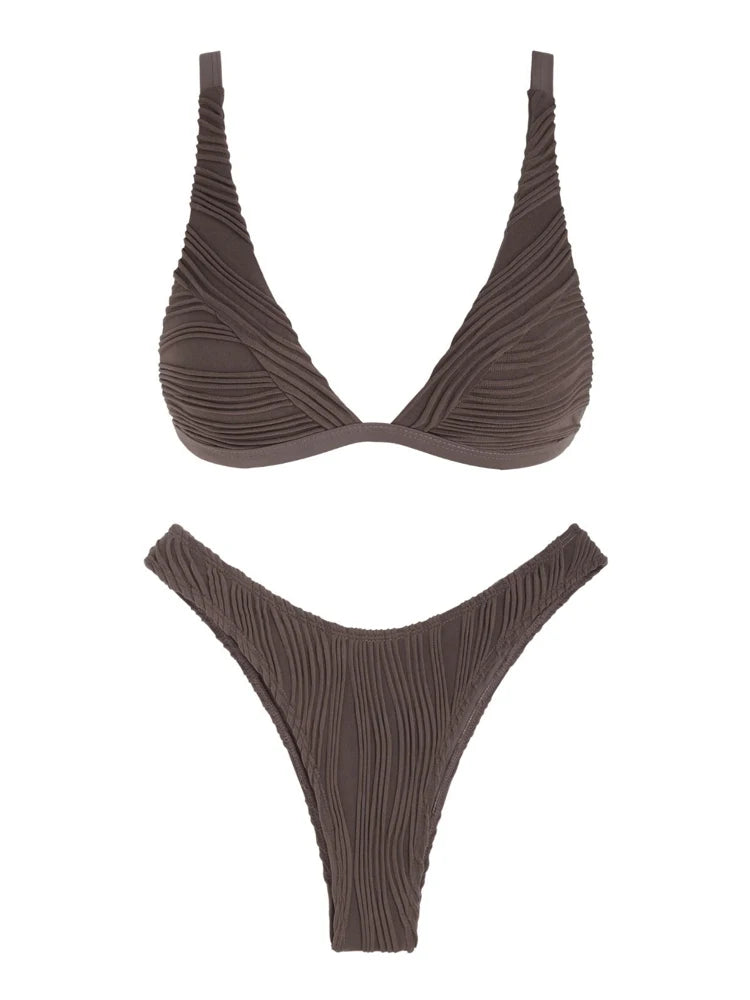 Women swimwear Textured High Cut Bikini Swimwear