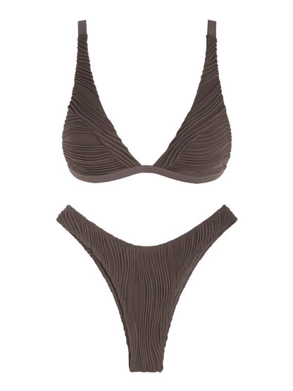 Women swimwear Textured High Cut Bikini Swimwear