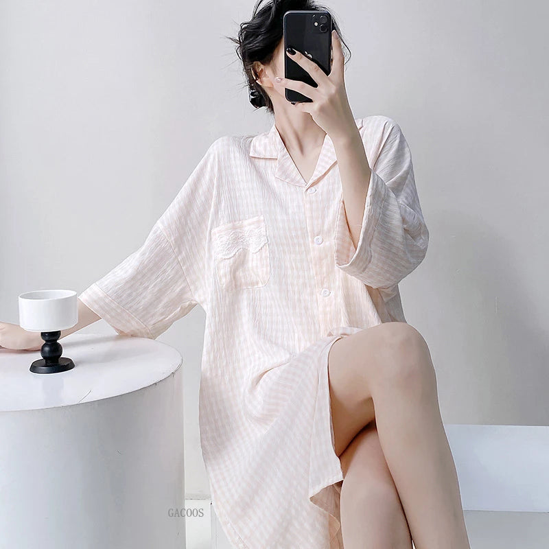 New Summer Nightgowns Women Nightwear Flower Cardigan Sleepwear Ladies Home Clothes Big Size Loungewear Women Pajamas Nighties