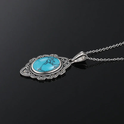 925 Silver Necklace Natural Turquoise Pendants Necklace Fine Jewelry for Women Vintage Party Gifts with Chain