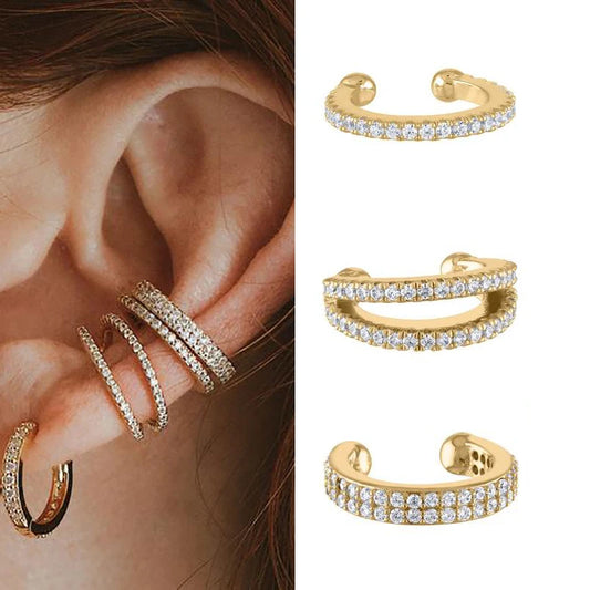 Luxury Gold Silver Filled Clip Earring For Women Full CZ Zircon Big Circle Men's Ear Cuff Jewelry Clip On Ear